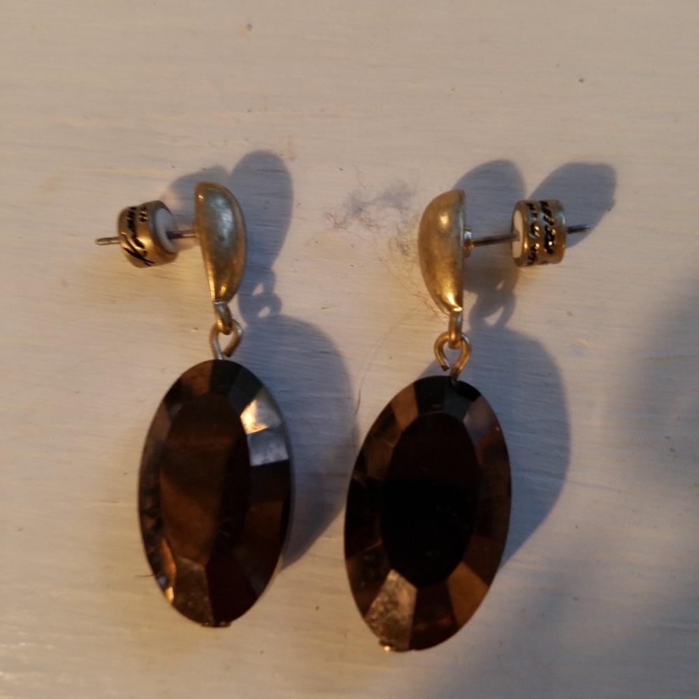Kenneth Cole bronze oval quartz cut earrings